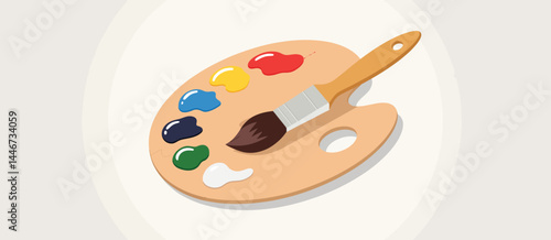 Artists Palette with Paintbrush and Colorful Paints
