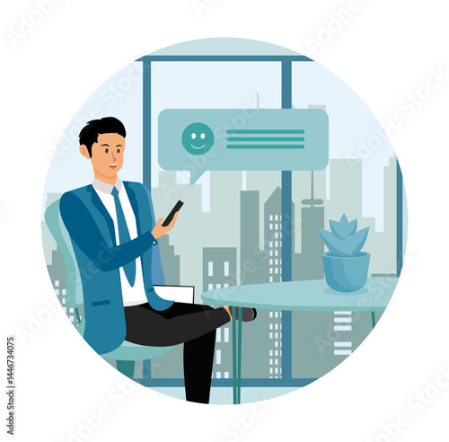 Guy with smart phone during virtual communication.