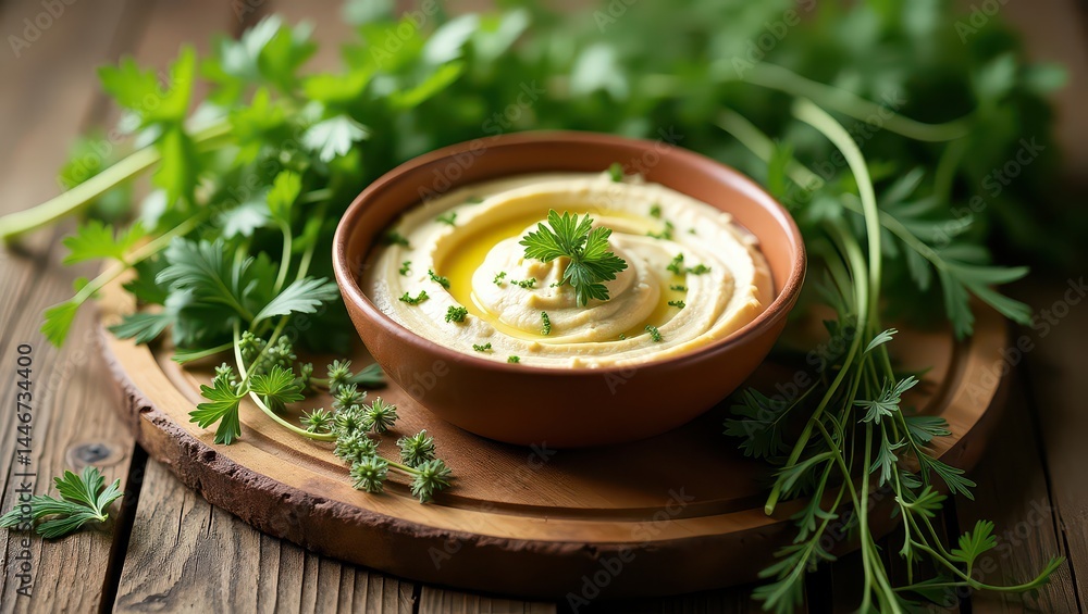Hummus on a background of vegetables Hummus on a background of vegetables
