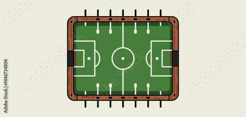 Top View of a Classic Foosball Table with Soccer Field