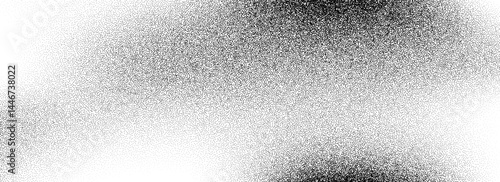 Black dotted grain gradient texture. Rough stippled noise background. Gritty grunge sand dots backdrop. Distressed speckles and particles overlay for poster, banner. Abstract grit wallpaper. Vector