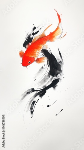 Elegant depiction of a koi fish in ink wash style.