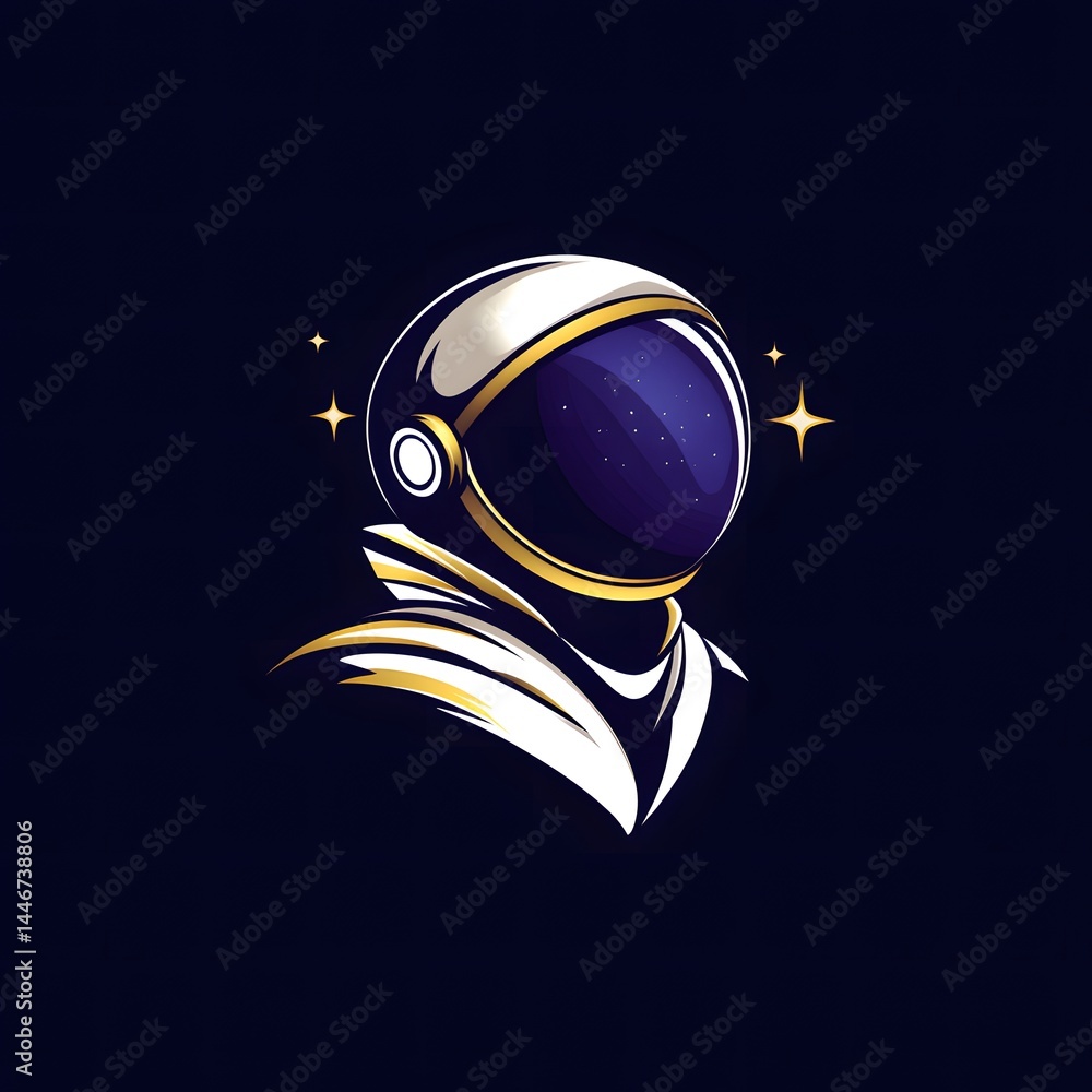 Fototapeta premium Modern vector art of an astronaut helmet against starry night backdrop creating a cosmic and futuristic theme illustration