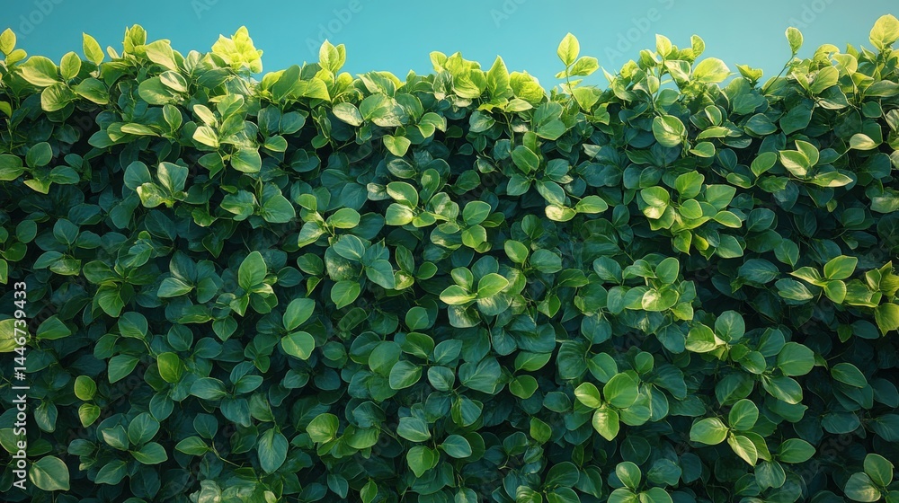 Fototapeta premium Lush Green Hedge Against Sky, A Dense Wall of Leaves Creating Privacy