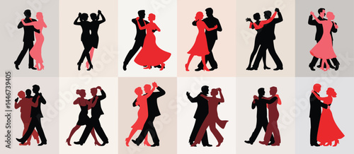 Twelve Silhouettes of Couples Ballroom Dancing