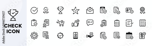 27 Approval and Checkmark Icons - Certification, Checklist, Document Validation Vector Set