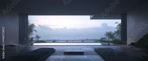 Tranquil Infinity Pool with Ocean View: Serene Minimalist Villa Design