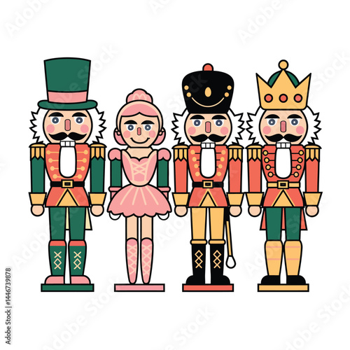 Nutcracker Family Christmas Characters Illustration
