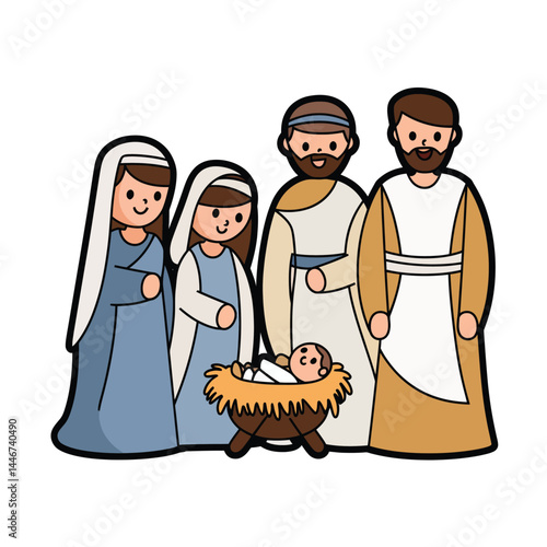Holy Family Nativity Scene Cartoon Illustration