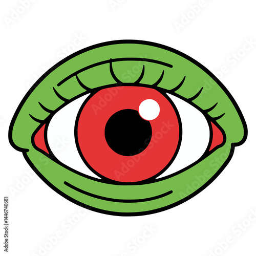 green monster eye creature flat color vector illustration template design