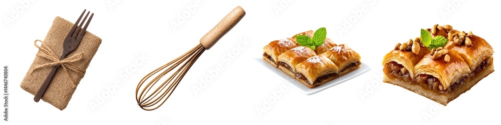 Culinary tools and dishes in a stylish presentation. isolated against a transparent background. Culinary tools and dishes in a stylish presentation. isolated against a transparent background.