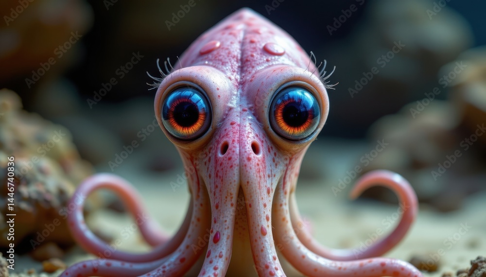 A curious squid with big eyes and a cheerful expression. A curious squid with big eyes and a cheerful expression.