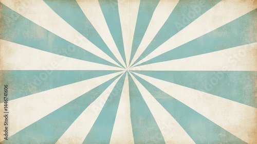 Circus sunburst in vintage vibes background and spiral retro rays, Turquoise blue and white sunburst comic vintage poster sun burst radial lines with grunge texture, carnival, summer fair backdrop