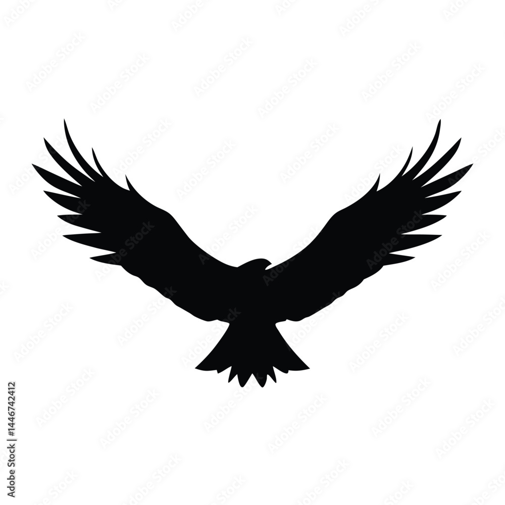 Fototapeta premium Silhouette of an eagle flying with spread wings on a white background