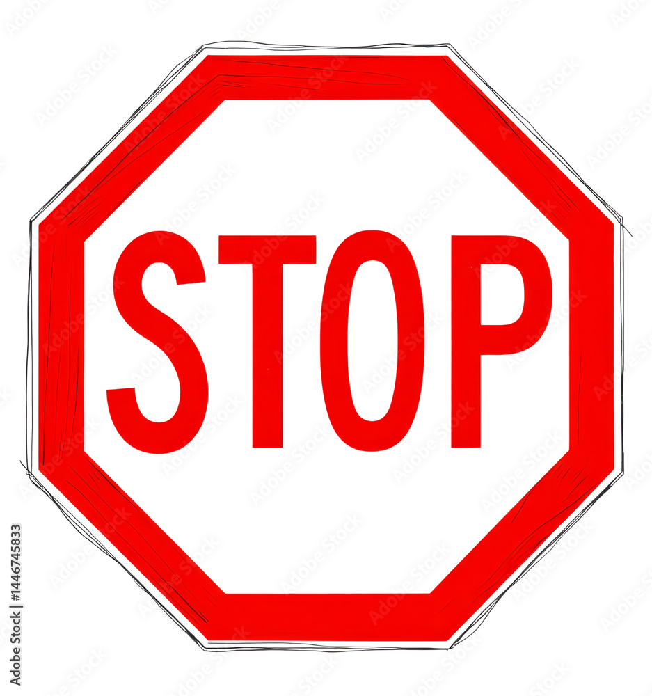 Red Stop Sign, Hand-Drawn Style, Transparent Background. Red Stop Sign, Hand-Drawn Style, Transparent Background.