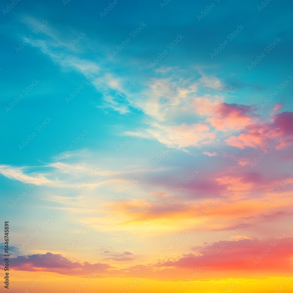 Fototapeta premium Beautiful sunset sky background with clouds and sun. Nature composition.