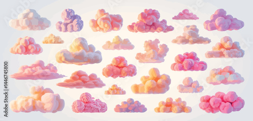 Pastel Pink and Peach Clouds Collection 3D Render