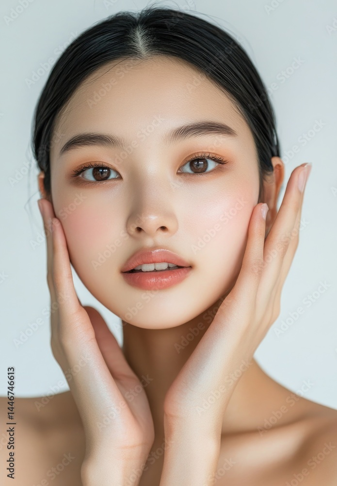 Young and beautiful model present skin care and beauty cosmetic product Young and beautiful model present skin care and beauty cosmetic product