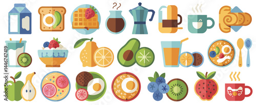 Healthy Breakfast Food Icons Flat Design Illustration