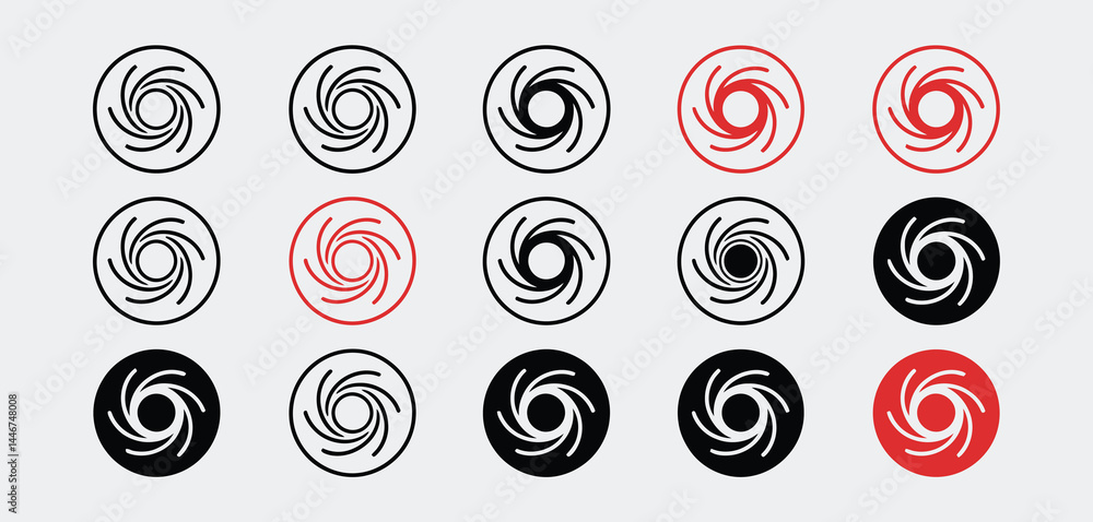 Collection of Spiral Vortex Icons in Black and Red Collection of Spiral Vortex Icons in Black and Red