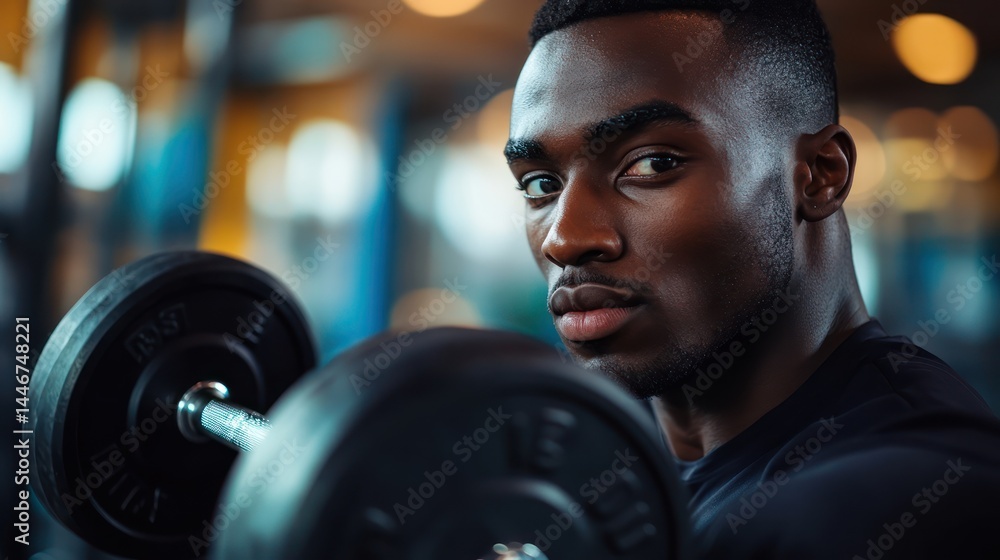 Focused gaze of a determined athlete during a weightlifting training session Focused gaze of a determined athlete during a weightlifting training session