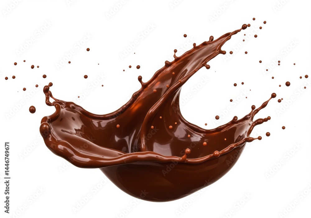 Chocolate splash with droplets isolated on white background Chocolate splash with droplets isolated on white background