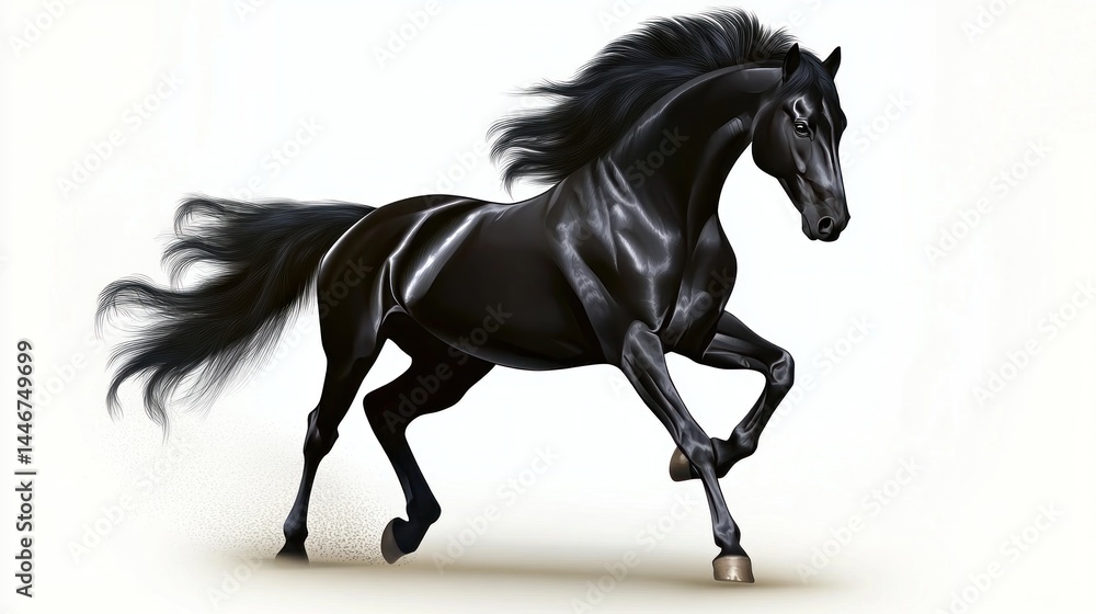 Obraz premium Powerful black horse in full gallop