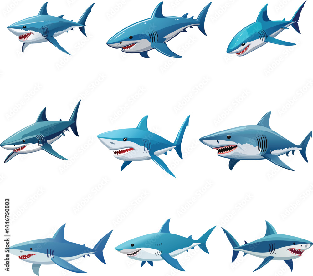 Naklejka premium sea shark fish vector set icon 