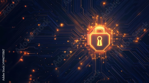 A stunning image of glowing padlock on circuit board symbolizes cyber security. AI powered protection system. Data privacy. Digital defense solution with personalized employee.