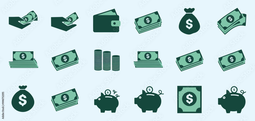 Collection of Flat Design Money Icons for Finance Collection of Flat Design Money Icons for Finance