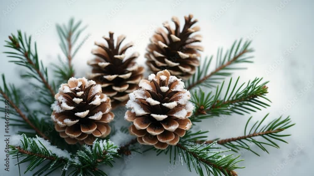 Snow-covered spruce branch with cones on a background. Snow-covered spruce branch with cones on a background.