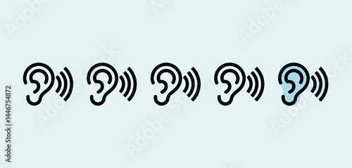 Hearing Aid Icon Set Sound Waves Audio Listening