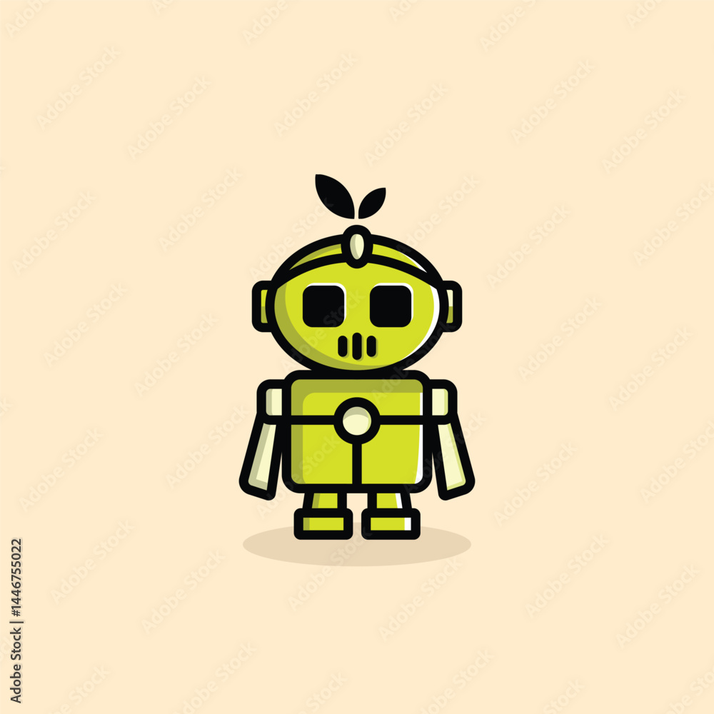 Fototapeta premium green robot character with leaf