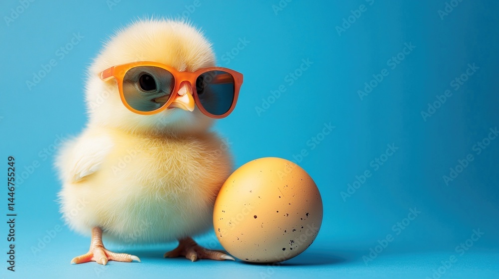 Cute chick wearing sunglasses with an egg Cute chick wearing sunglasses with an egg