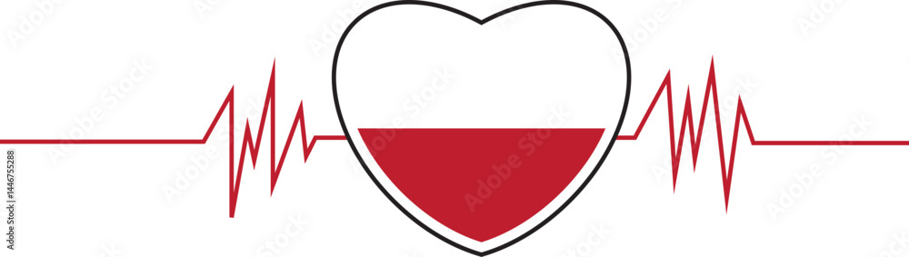 A half-heart red love-shaped border with a red zigzag wave, symbolizing a blood transfusion A half-heart red love-shaped border with a red zigzag wave, symbolizing a blood transfusion