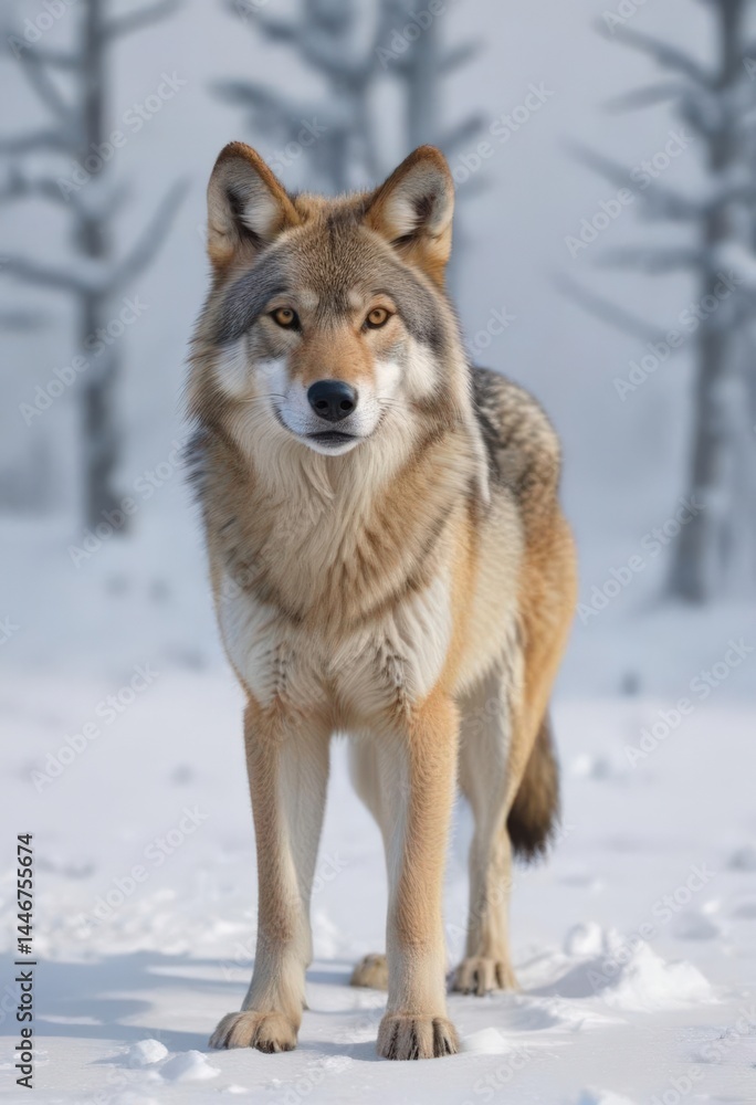Eurasian wolf in snowy landscape, winter fur thick , snowfall, teeth Eurasian wolf in snowy landscape, winter fur thick , snowfall, teeth