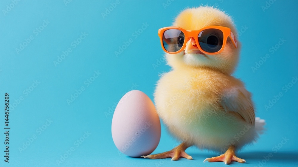 Cute chick with sunglasses and egg Cute chick with sunglasses and egg