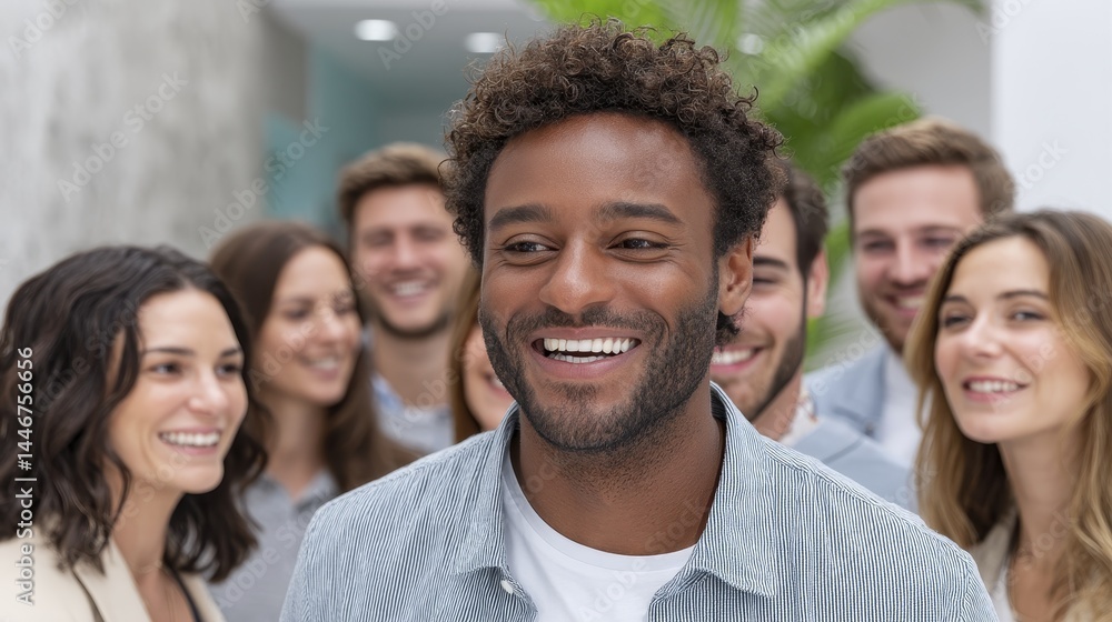 Fototapeta premium Joyful office staff enjoy a shared success, vibrant atmosphere - creativity smiling successful laptop