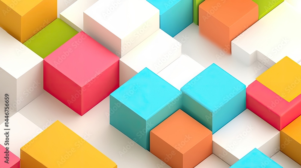 Obraz premium Colorful Cubes Abstract Geometric Background 3D Rendering