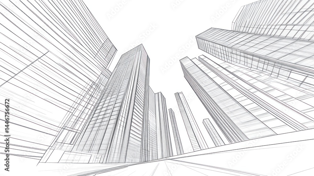 Fototapeta premium Perspective architectural drawing of a modern city skyline
