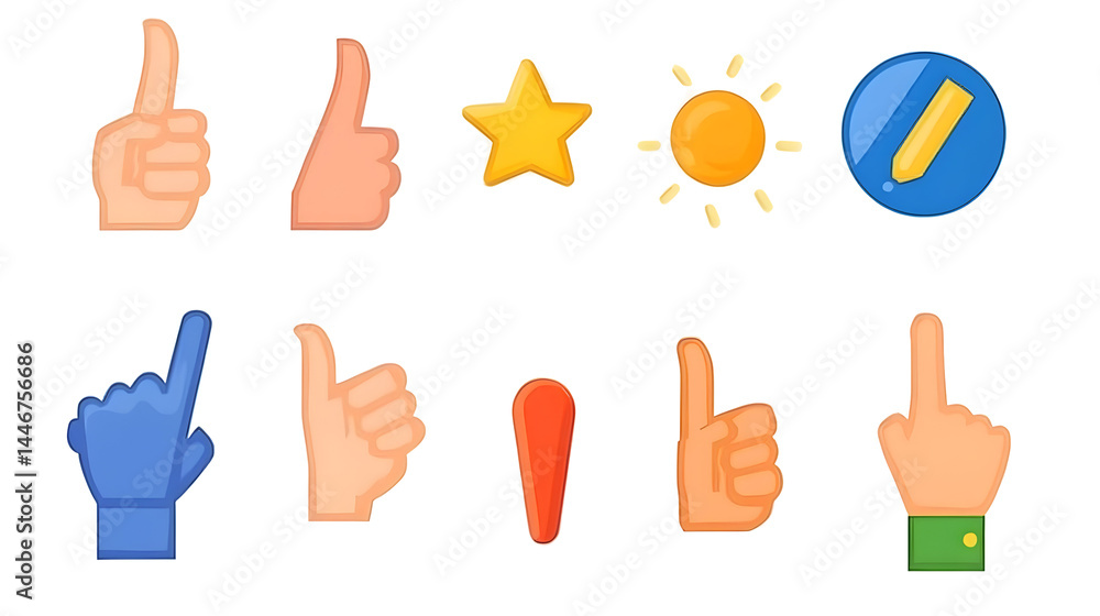 Fototapeta premium Set of Hand and Gesture Icons Illustration with Transparent Background