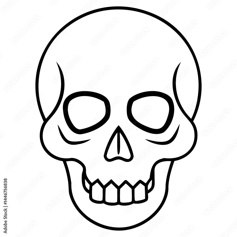 Obraz premium Human skull vector drawing with fine line art isolated on a clear transparent background for artistic projects