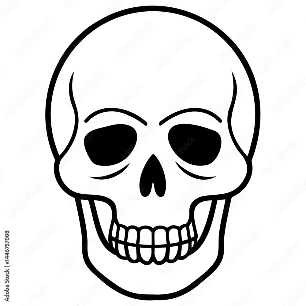 Fototapeta premium Skull vector line art illustration isolated on a transparent background for digital design and tattoo style graphics