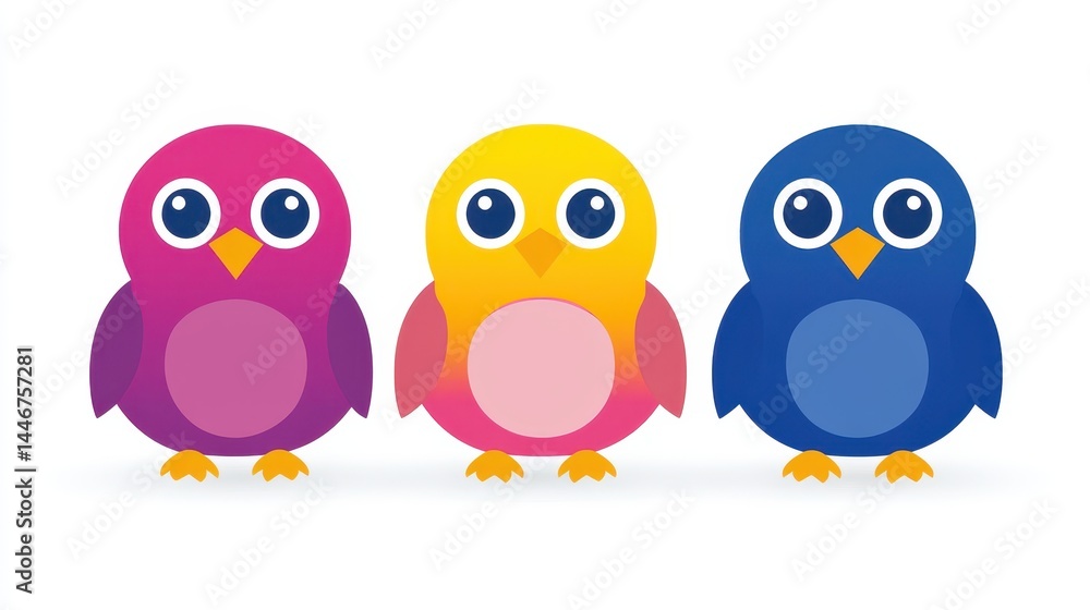 Fototapeta premium CharmingPixelatedAvianTrioWhimsicalBirdCollectionRetroGameArtStyleColorfulFeatheredFriendsUniqueIllustrationHappyCheerfulBirdiesDigitalDesignAdorableBirds