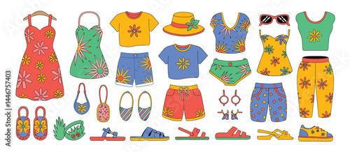 Summer Fashion Flat Lay Illustration with Floral Prints