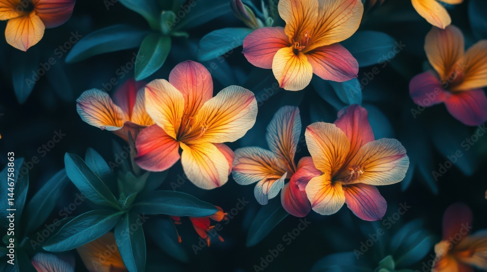 Vibrant Flowers in Dark Garden Vibrant Flowers in Dark Garden