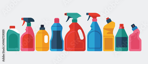 Assortment of Colorful Cleaning Product Bottles