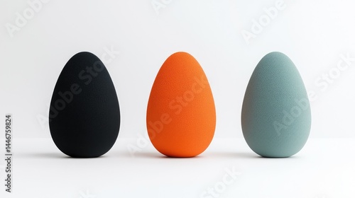 Three colorful, smooth, ovoid shapes positioned in a row.