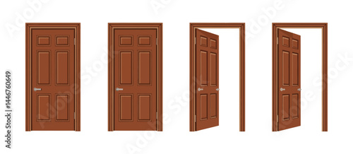 Four Views of a Classic Brown Wooden Door