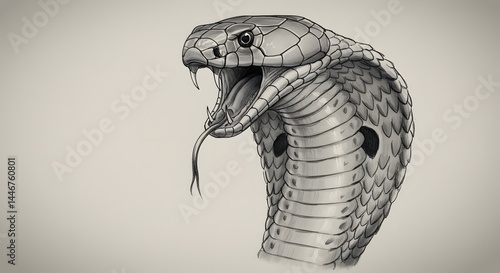 Detailed sketch of a cobra with a fierce expression, showcasing its raised head and open mouth Generative AI
